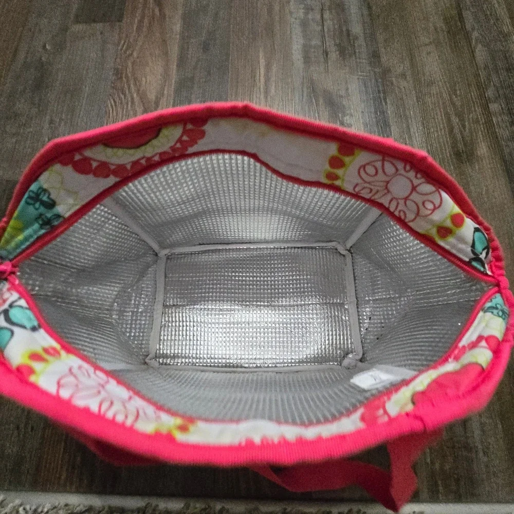 Thirty-One Thermal Tote Lunch Bag Pink Floral Medallion Insulated Zippered Tote